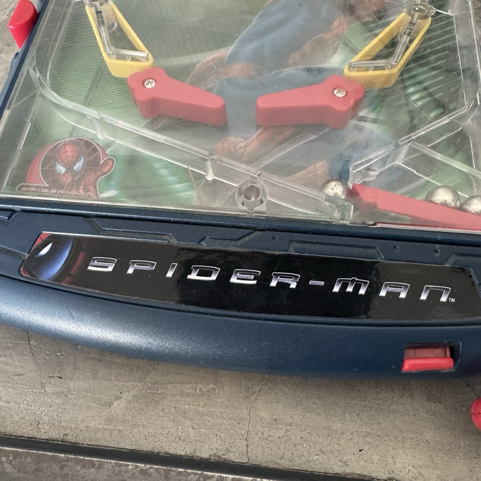 2002 Marvel SpiderMan Electronic Pinball Table Top Lights Sounds Work No Risers
