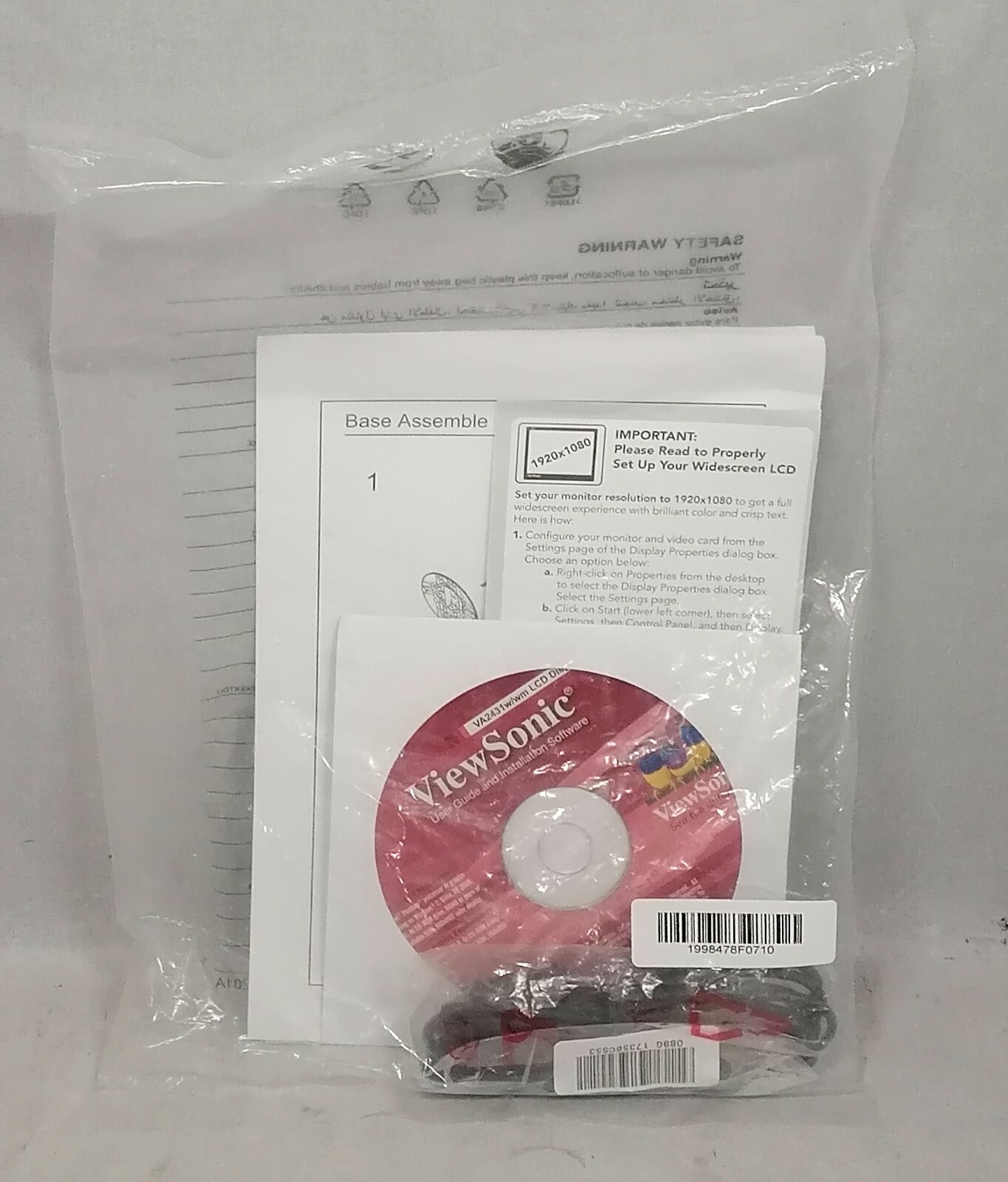 ViewSonic User Guide and Installation CD w/ Audio Speaker Cables and Manuals