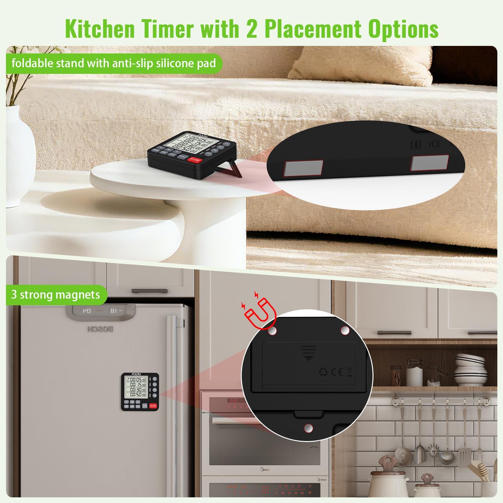 4 Channel Kitchen Timer Magnetic Countdown Cooking Multi Food Loud Alarm Large D