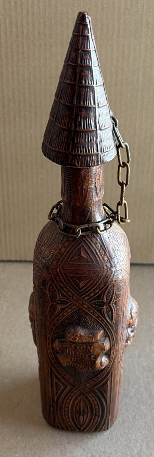 Spanish Decanter Hand Tooled Leather Scene Don Quixote De La Mancha Empty