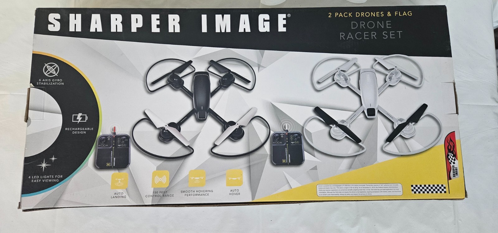 Sharper Image Dual 2 Pack Drones Racer Drone Set w Box MISSING FLAG