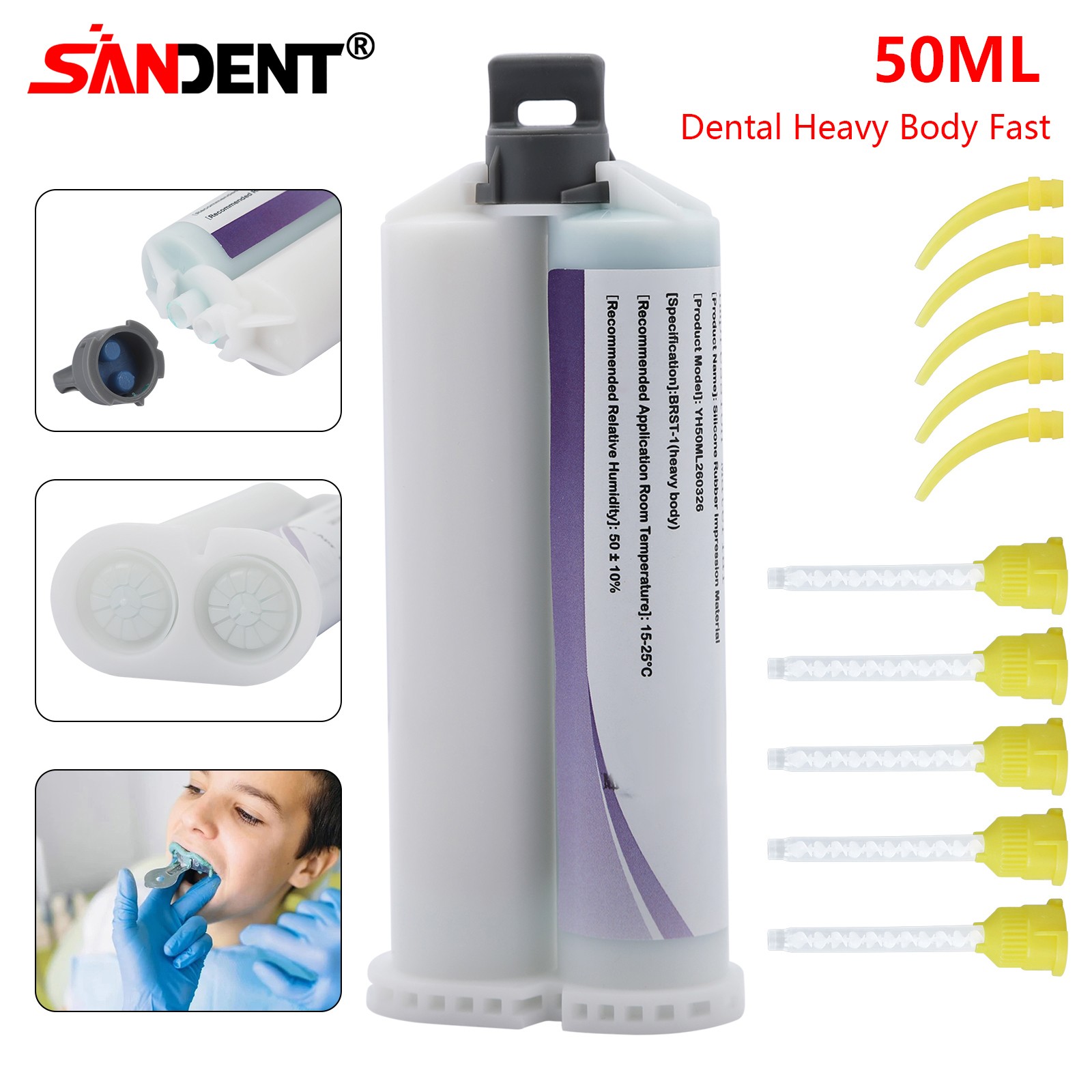 1-120* HEAVY BODY Impression Material FAST SET 50ml Cartridges VPS+5*Mix Tips