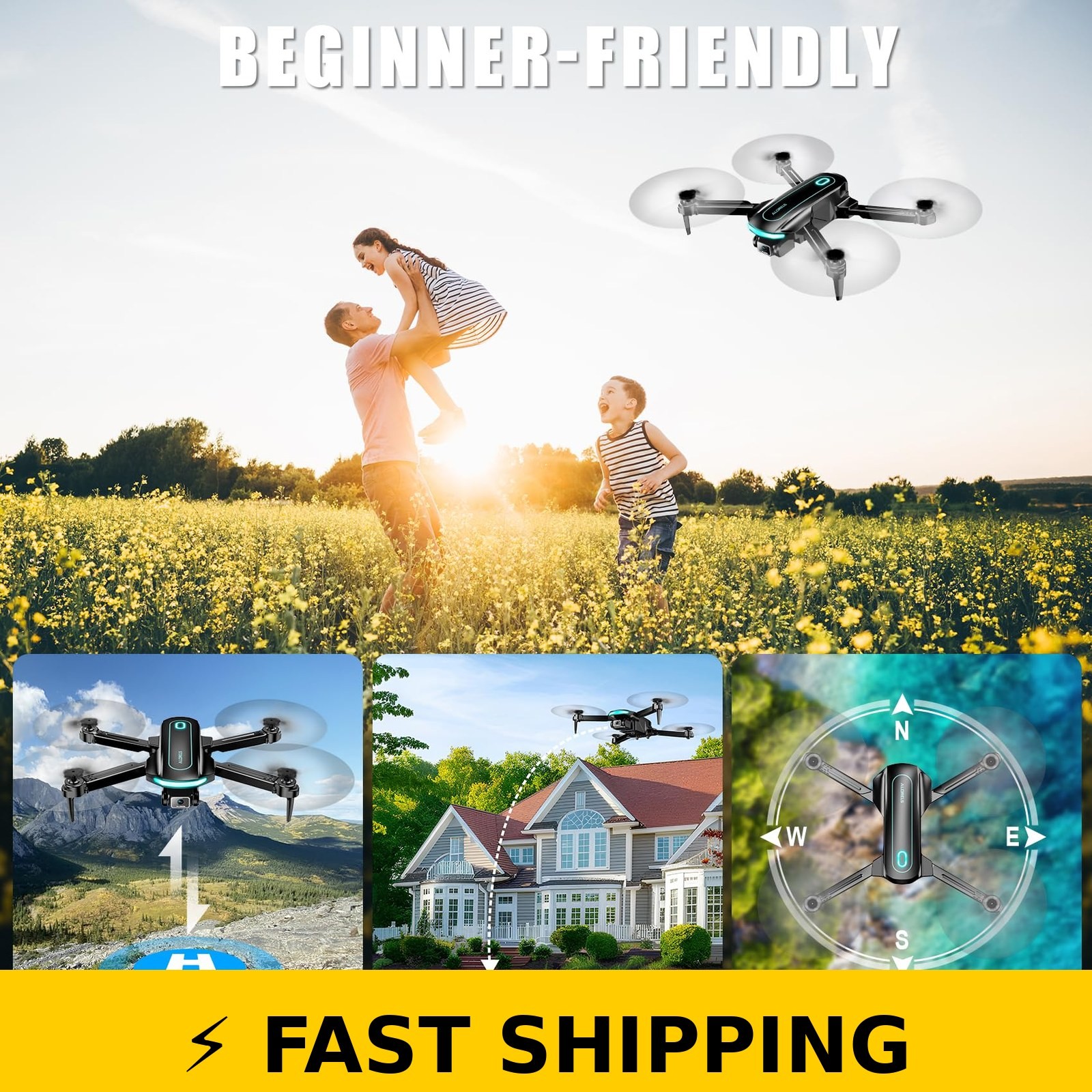 ALORELS 1080P Foldable Mini Drone with Camera, 2 Batteries