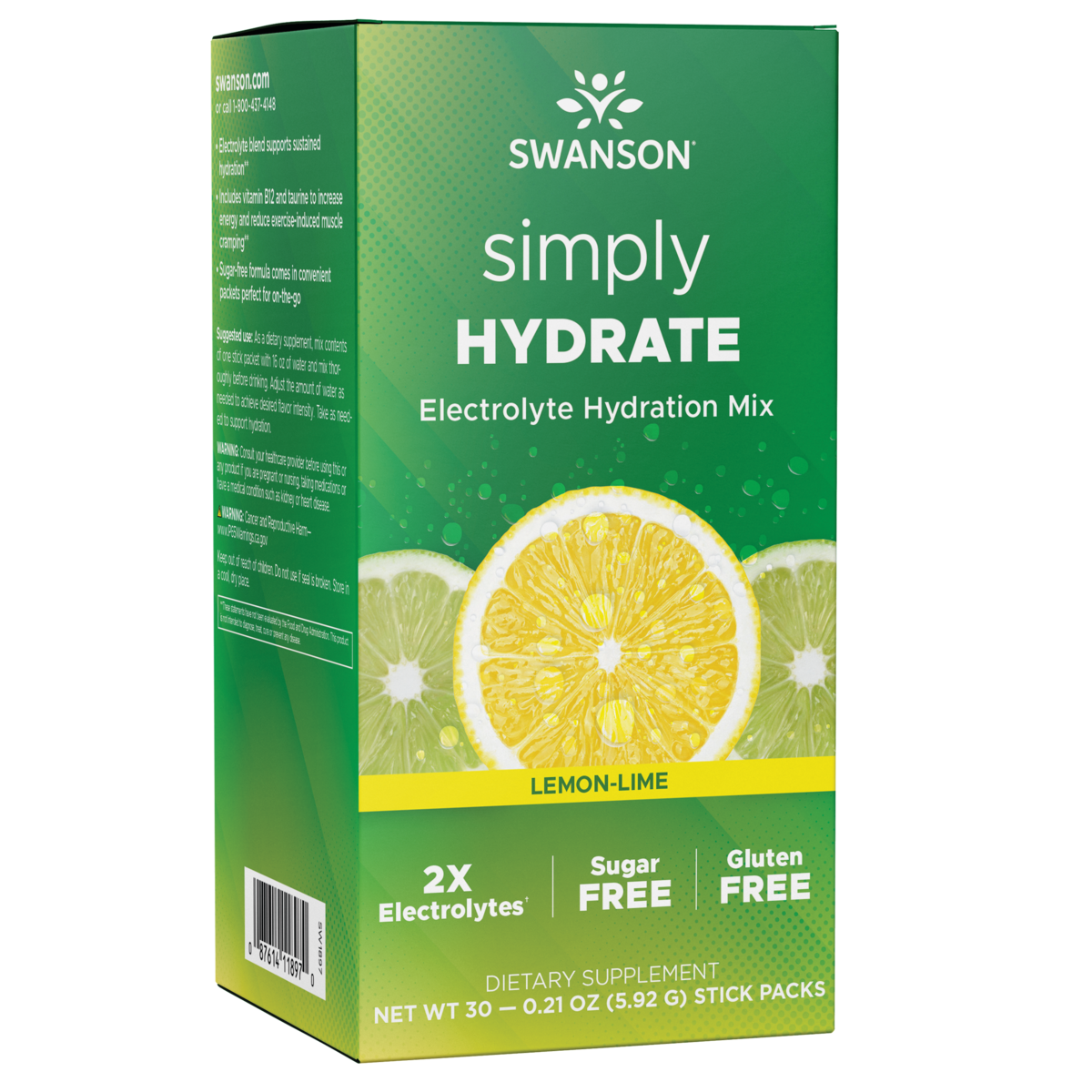 Swanson simply Hydrate Electrolyte Hydration Mix - Lemon-Lime 30 Pkts