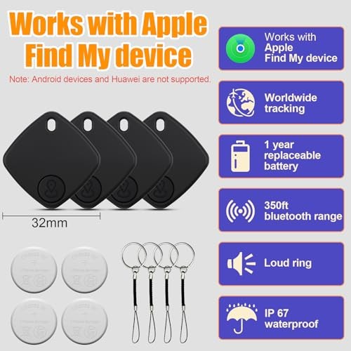 Tracker Tags-4 Pack, Bluetooth Tracker Work with Find My (iOS Only), Smart