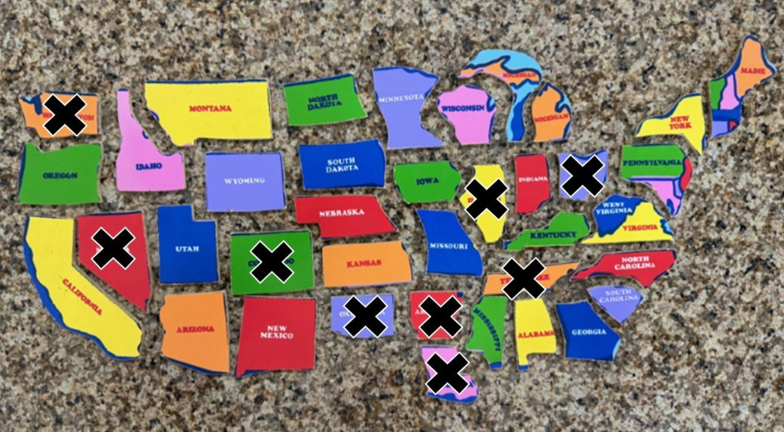 Playskool 1986 United States Map REPLACEMENT PUZZLE PIECE Choose State #371