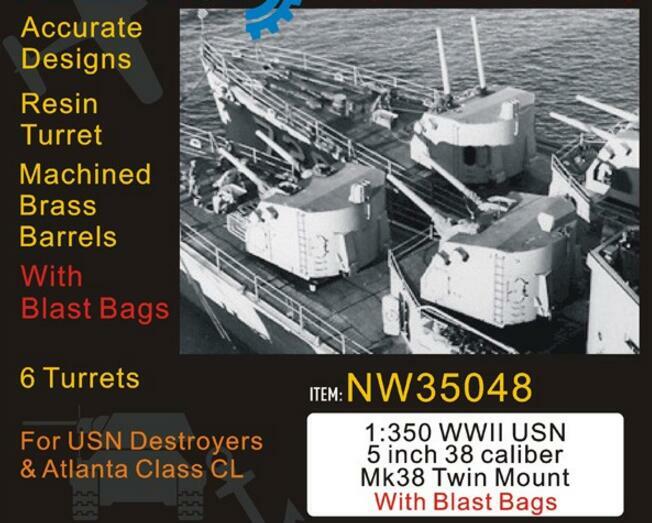 1/350 WWII USN 5 inch 38 Caliber Mk38 Twin Mount w/Blast Bags NW35048