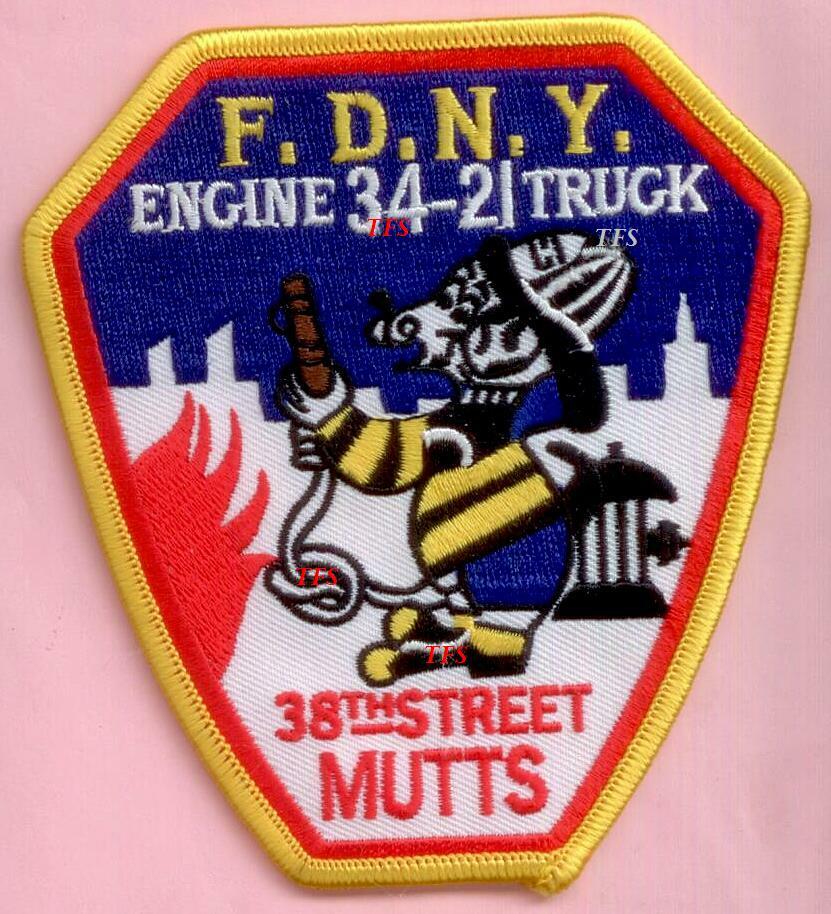 New York City Fire Dept Engine 34 Ladder 21 Patch 38th Street Mutts