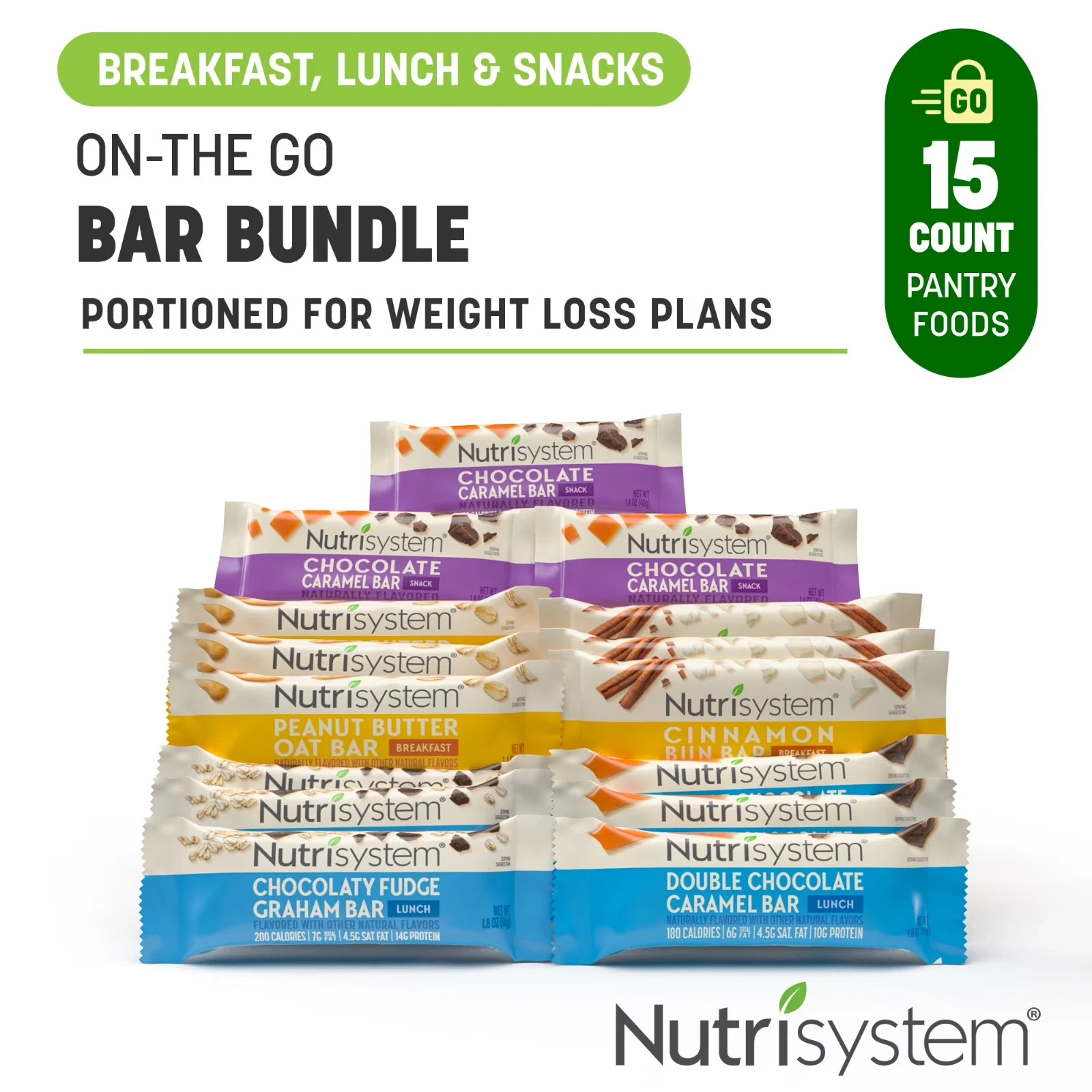 Nutrisystem On-The-Go Variety Bundle Bars, for Weight Loss, 15 Count