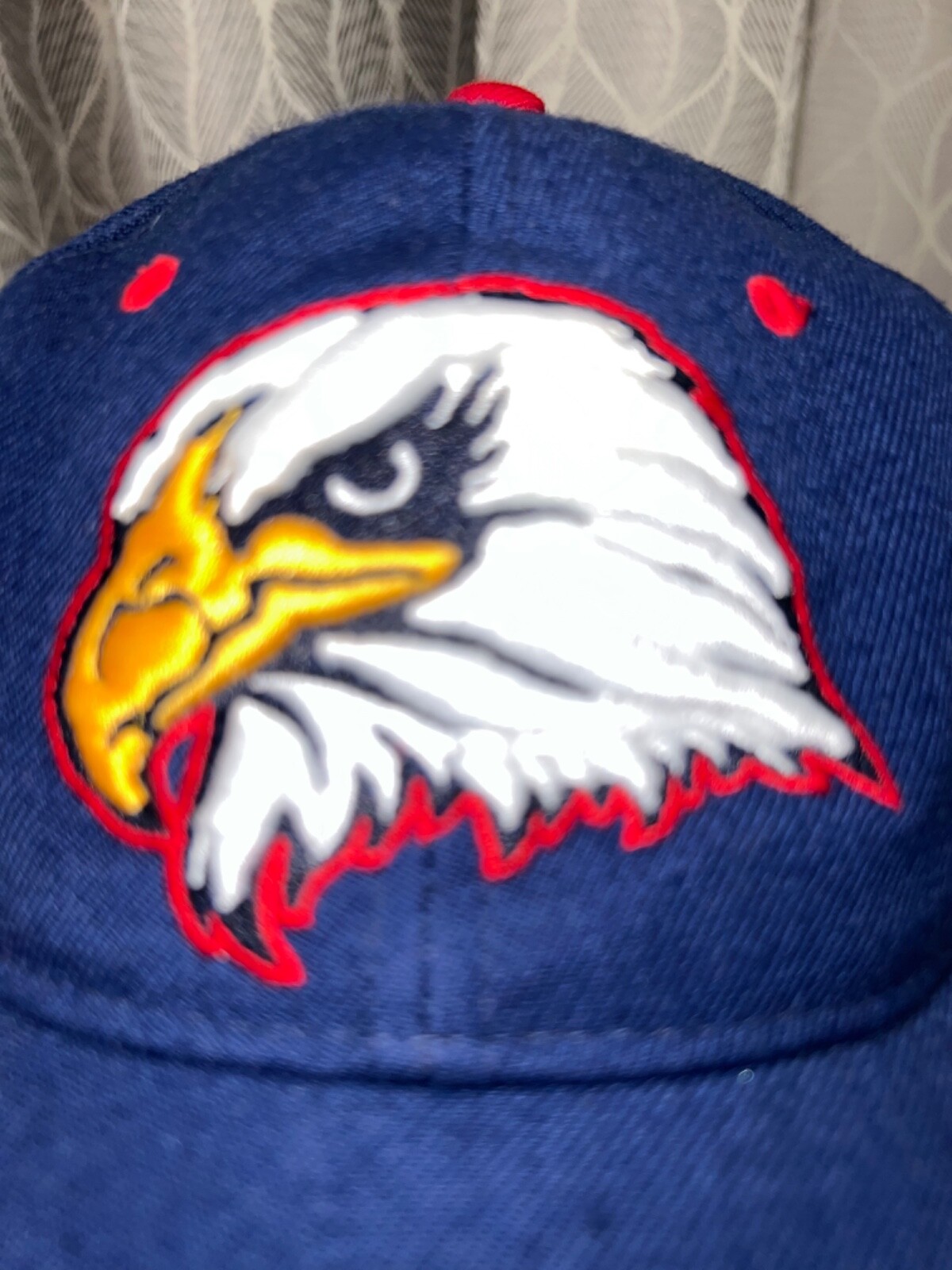 Wool Acrylic Embroidered Thick Bald Eagle Head on Navy Blue Hat Cap Fitted 7 1/8