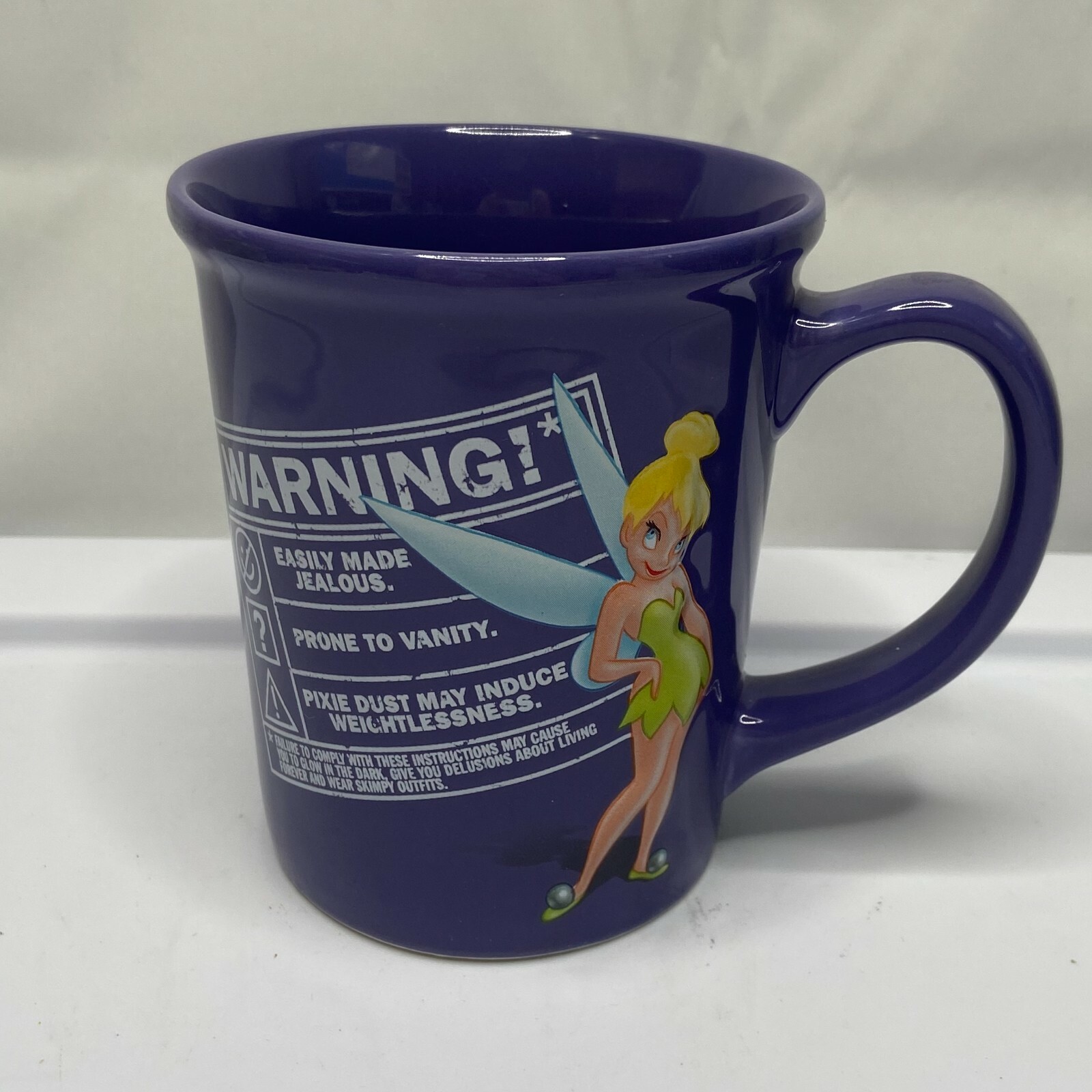 Disney Store Tinkerbell Warning Pixie Jealous Vanity Purple Coffee Tea Mug Cup