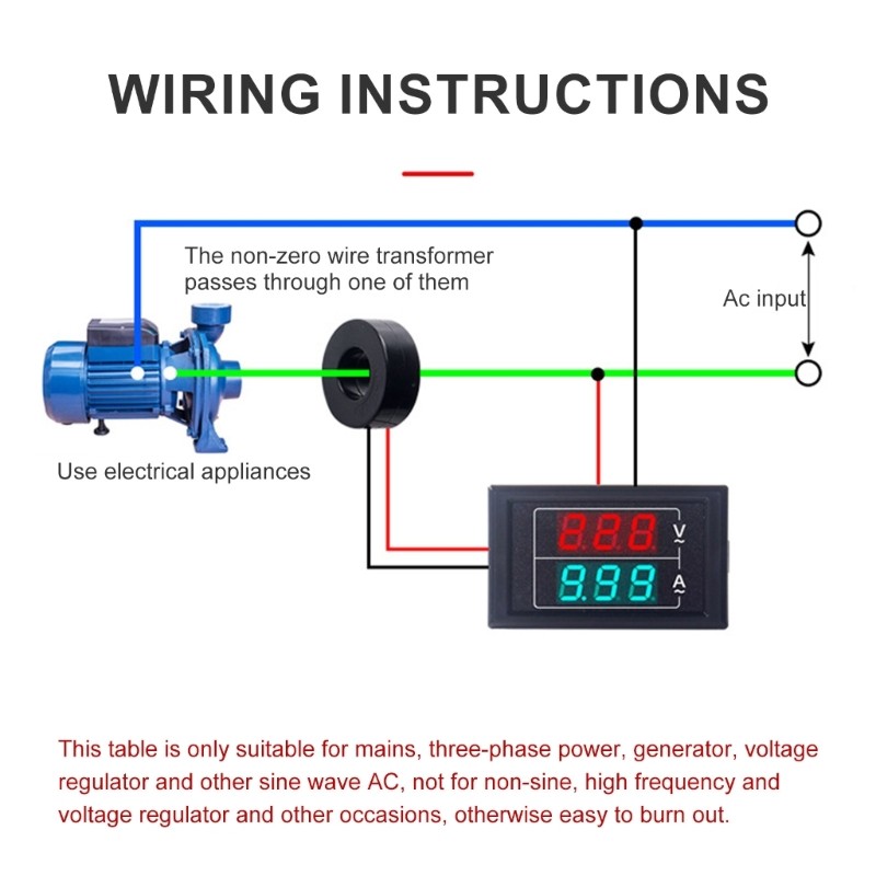 Ampere Voltmeter Detector Digital Display Voltage Current Meter Panel with Wire