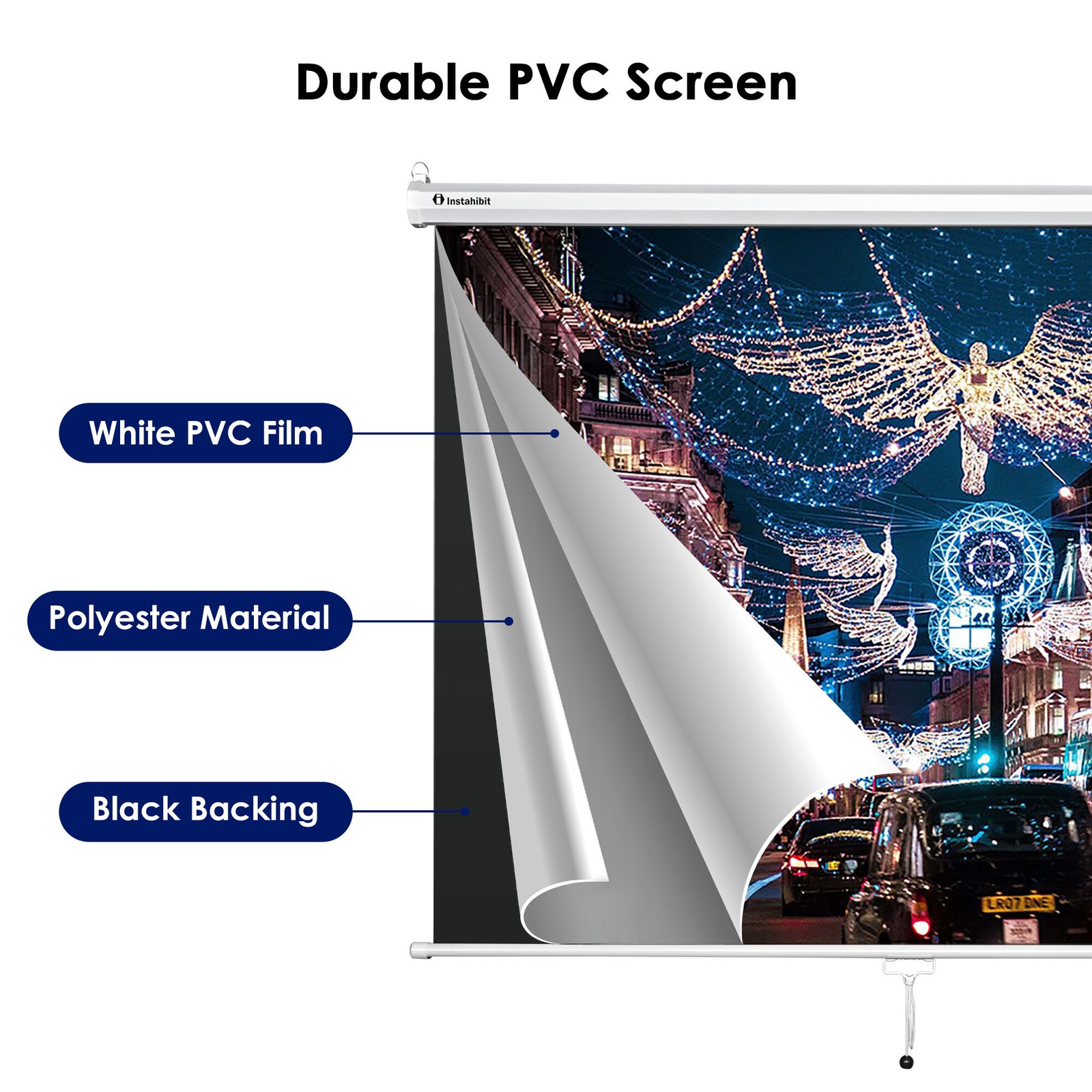 72" 4:3 Manual Pull Down Projector Screen Movie TV Video Projection Theater Home