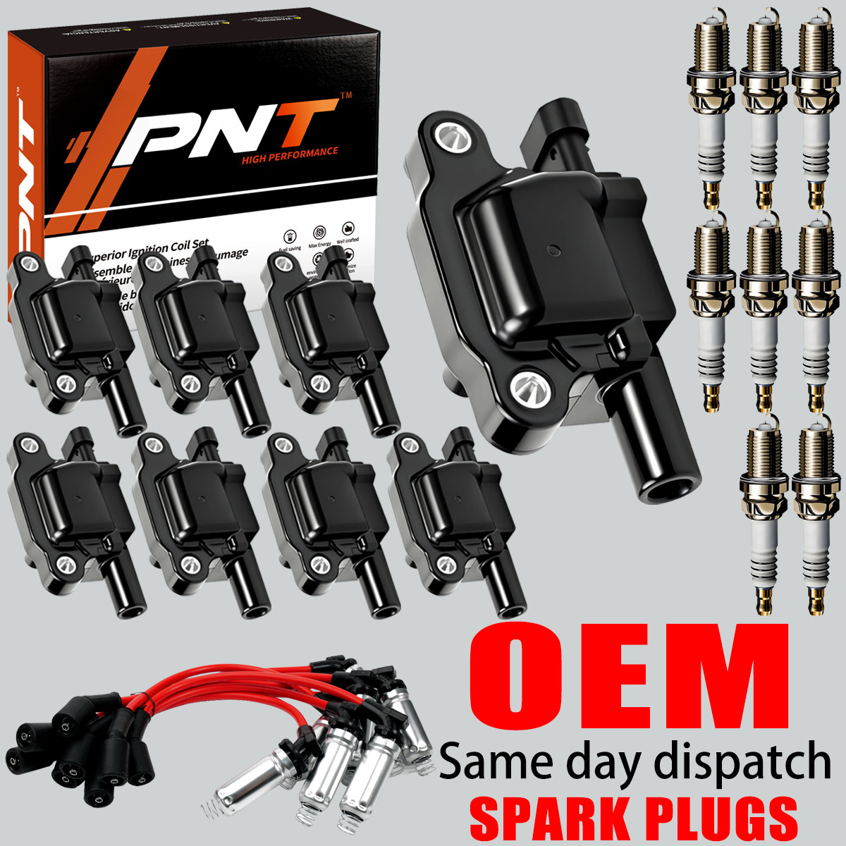 8X OEM Ignition Coil & Iridium Spark Plug & Wire For GMC Chevy 5.3 6.0 6.2 UF413