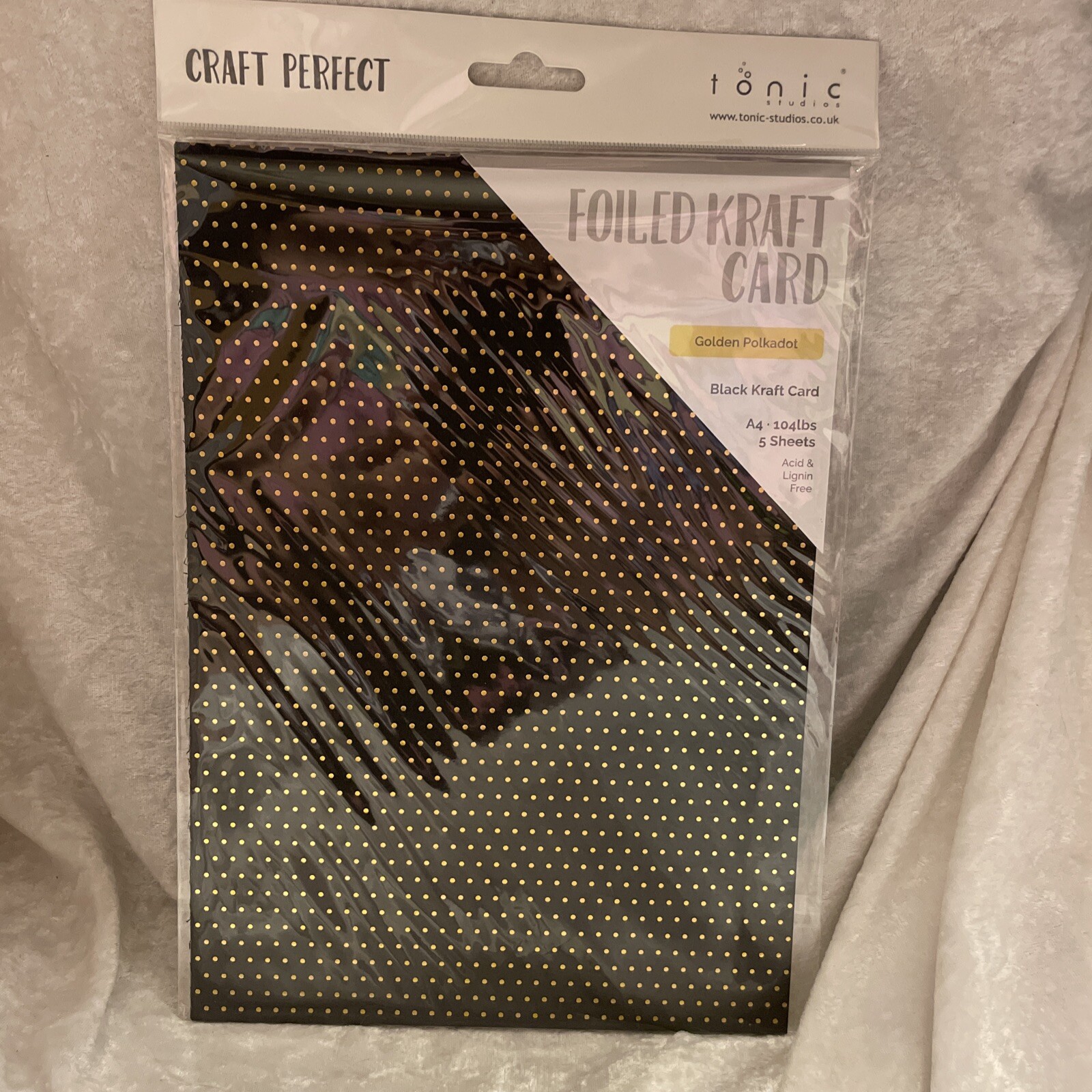 Craft Perfect Foiled Kraft Card A4 5/Pkg-Golden Polka Dot