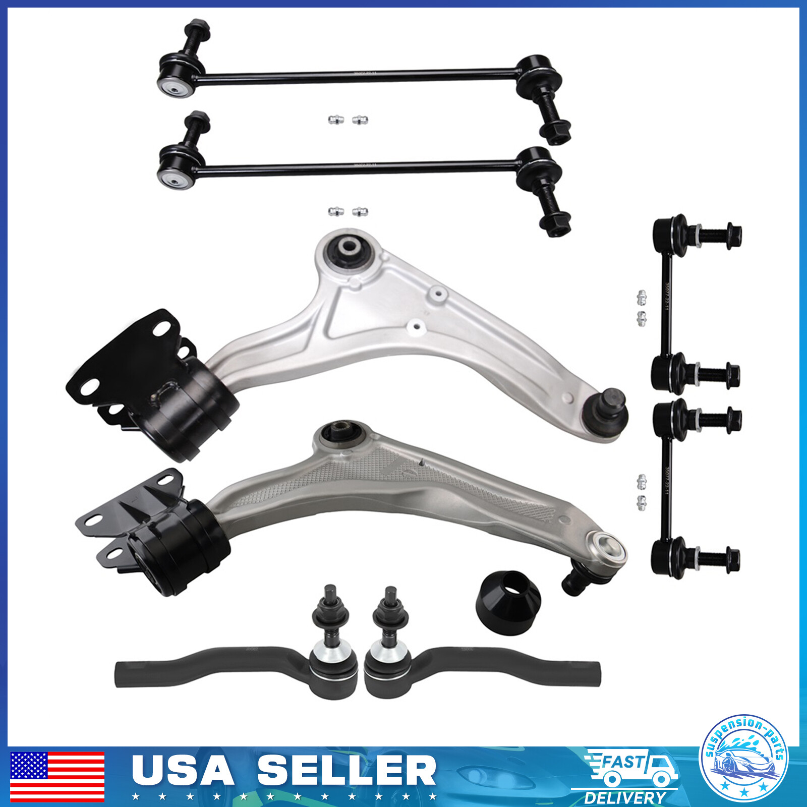 8x Front Lower Control Arms Tie Rod Ends For 2013 - 2018 FORD FUSION LINCOLN MKZ