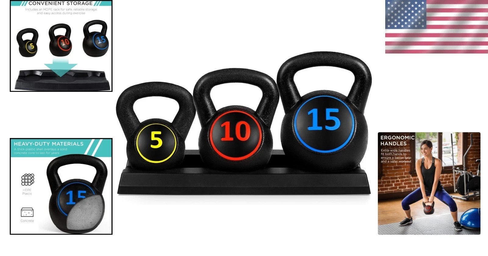 Versatile Exercise Kettlebell Set (5-15lb) with Storage Rack for Optimal Fitness