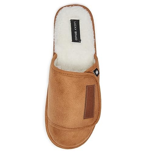 Micro-Suede Scuff Indoor Slippers for Men with Plush Lining Large Tan Flap