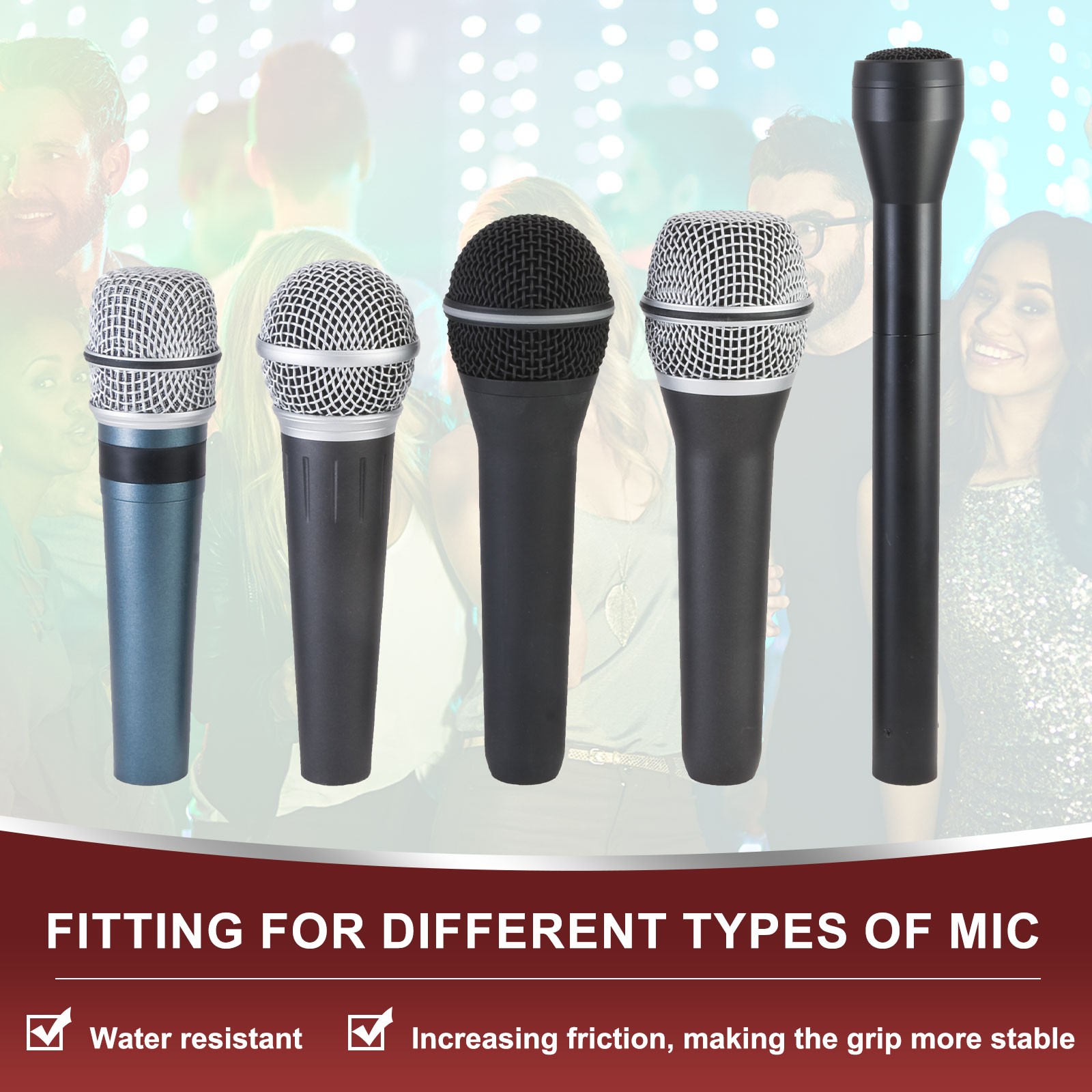 Microphone Anti-Roll Rubber Rings, 5 Pack & 1.4 x 2.9" & Red