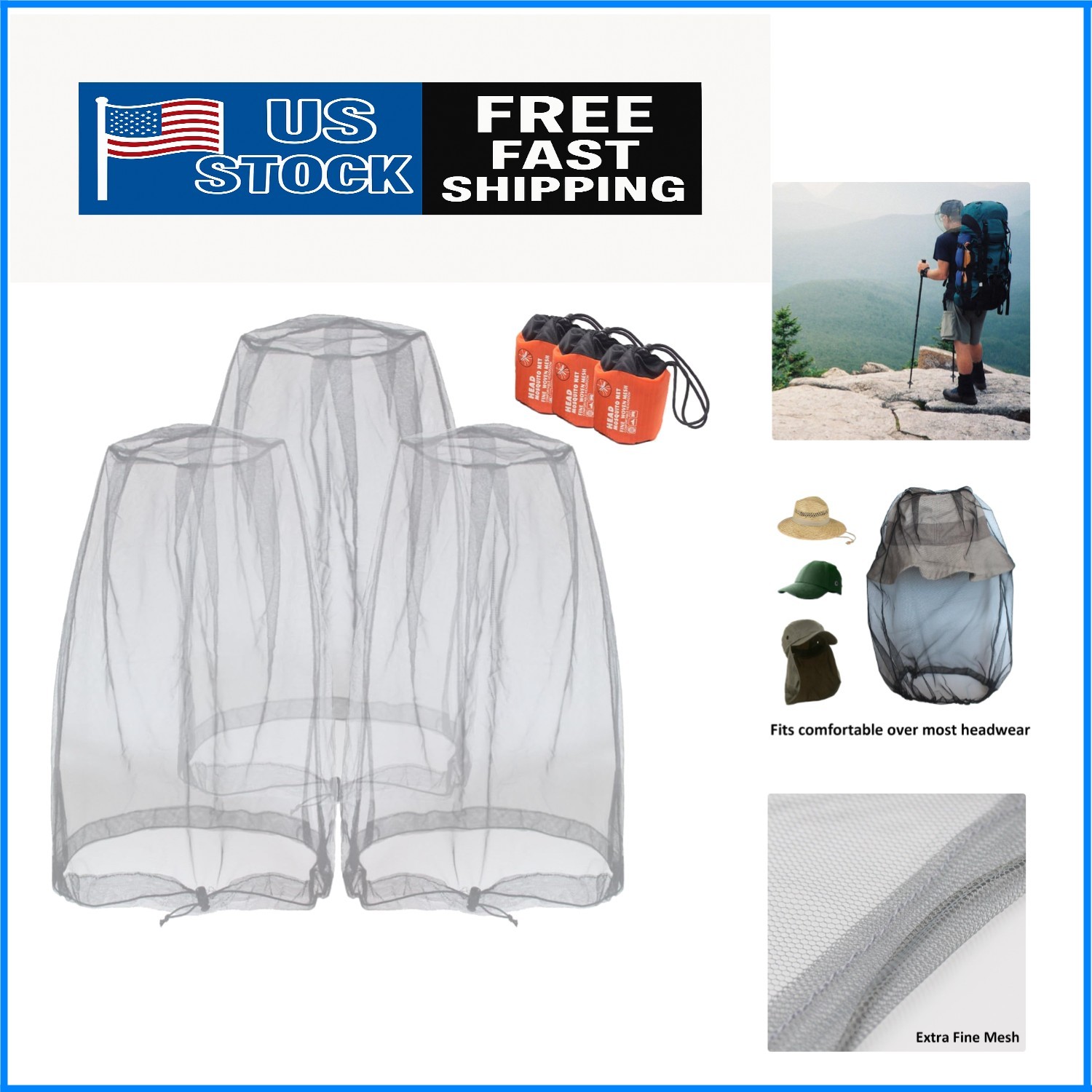Extra Fine Mesh Bug Head Net - 3pcs for Complete Protection Against No-See-Ums