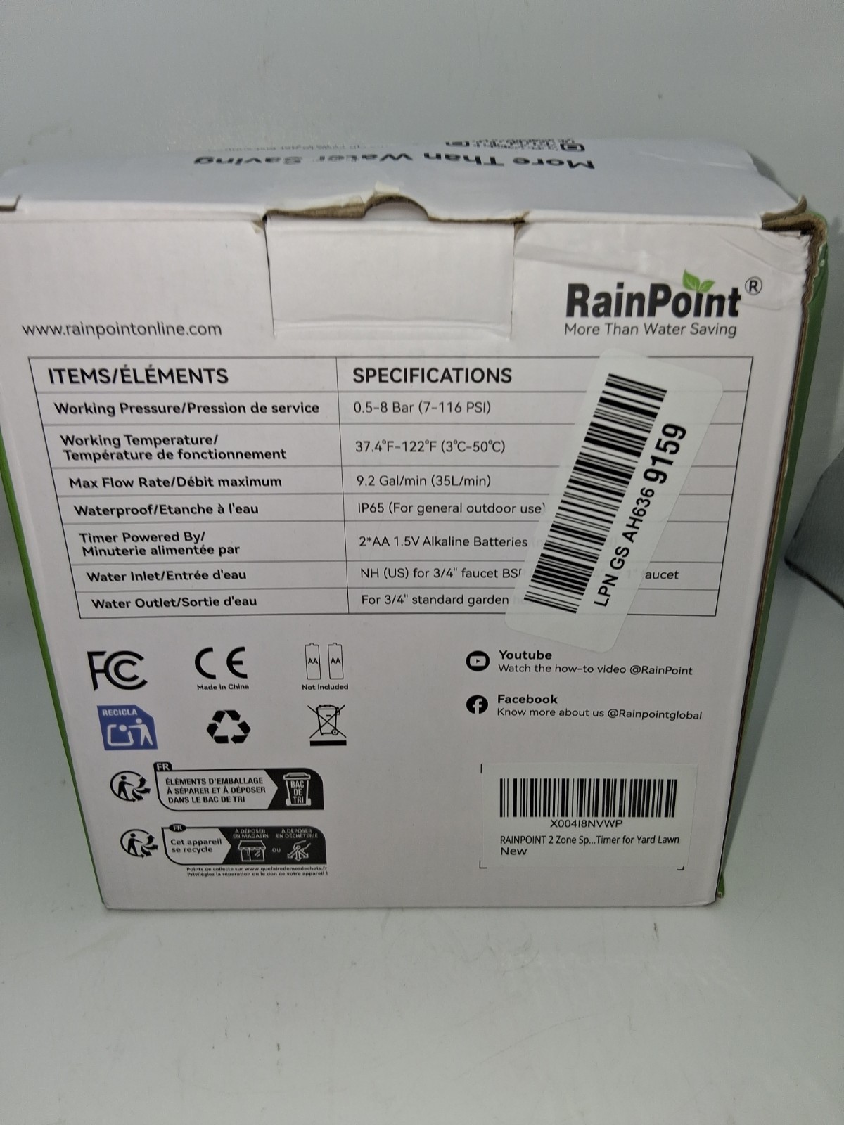 RAINPOINT 2 Zone Sprinkler Timer Brass Water Timer Irrigation Controller