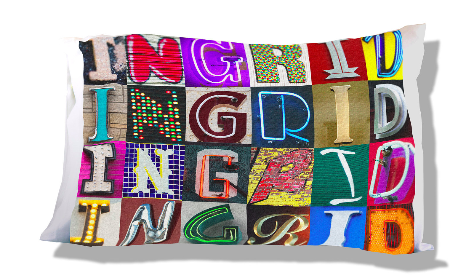 INGRID Personalized Pillowcase featuring the name in photos of sign letters