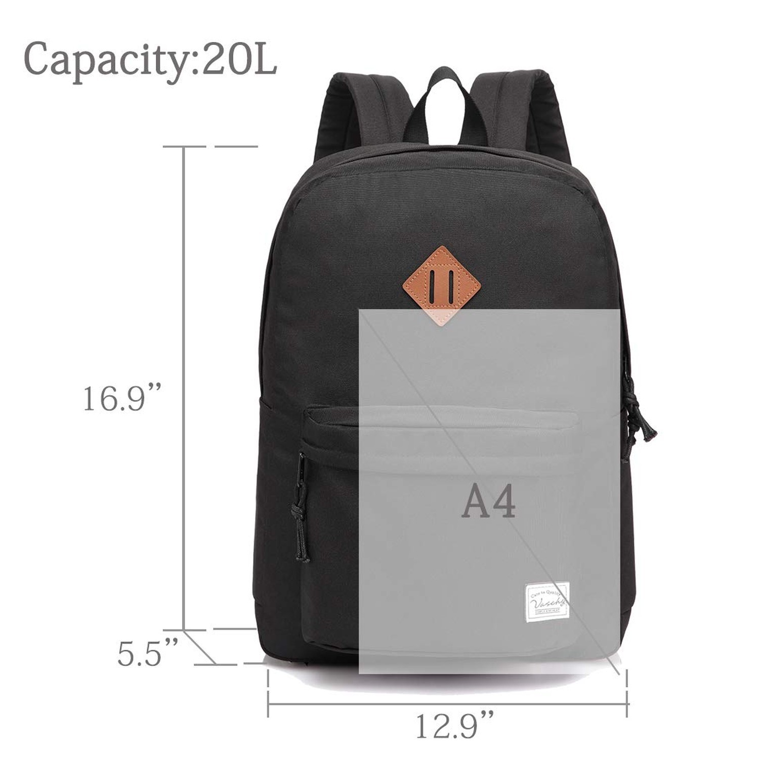 VASCHY Lightweight Backpack for School, Classic Basic Water Resistant Casual ...
