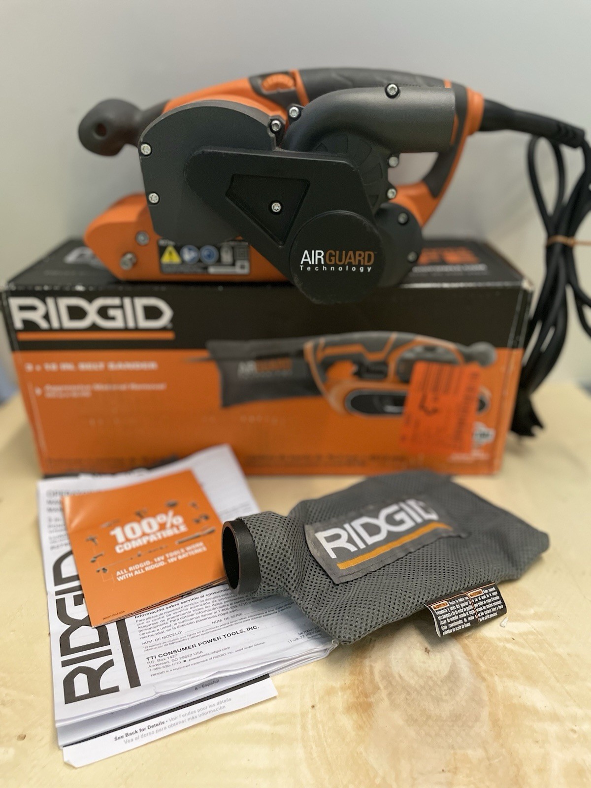 RIDGID 6.5 Amp 3x18 In. Belt Sander - Corded w/ Air Guard Technology - USED