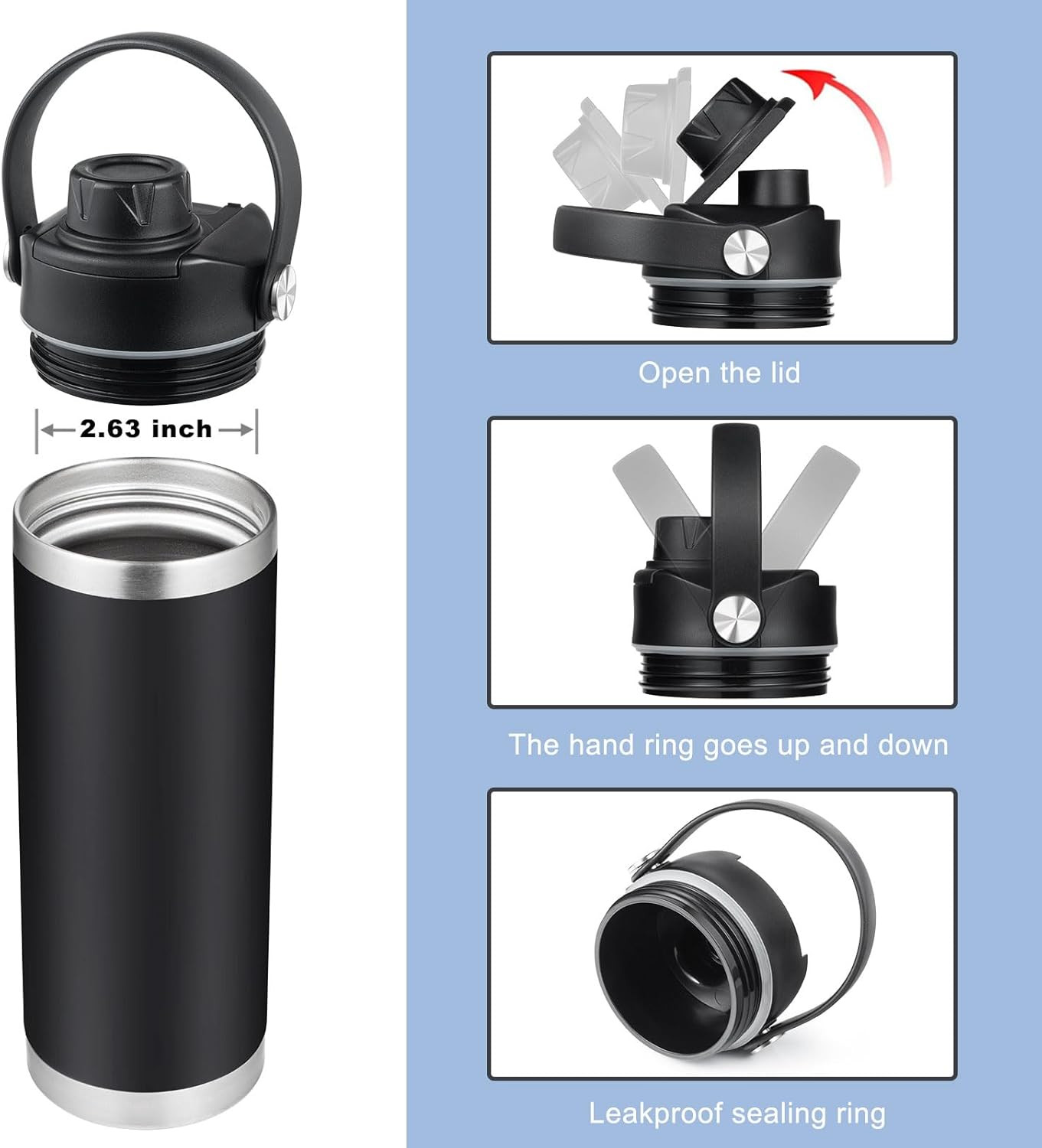 Lid for Yeti Rambler 12 18 26 36 64 Oz, Cap with Flexible Handle, Replacement Ch