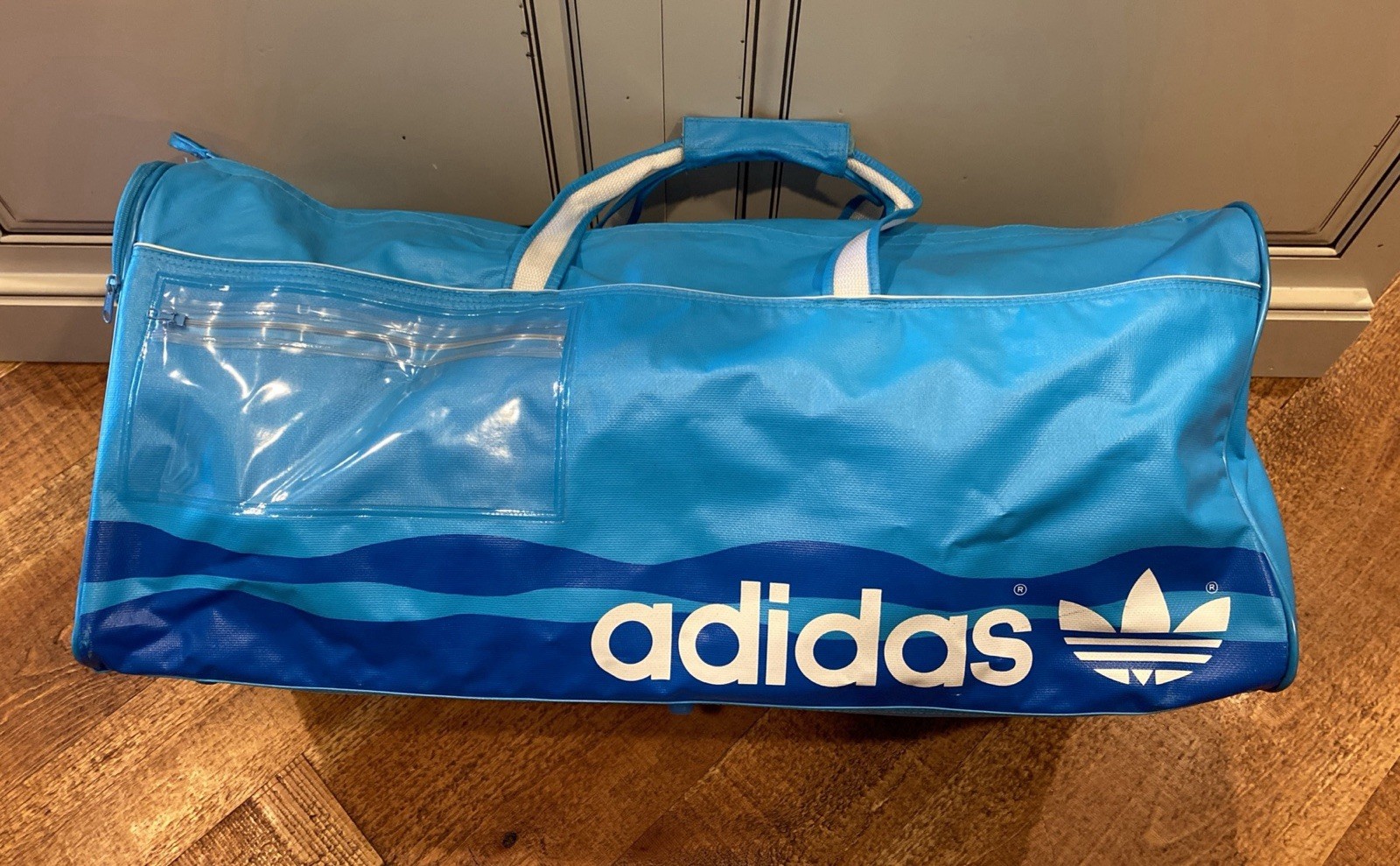 Vintage Adidas Duffel Bag 80’s RARE Tre Foil Logo Bag Athletic Gym Blue Luggage