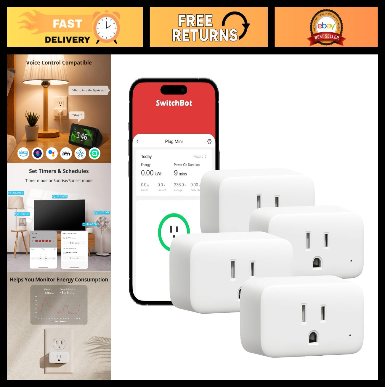 Smart Plug Mini 15A - WiFi & Bluetooth Outlet, Energy Monitoring, App Control, T