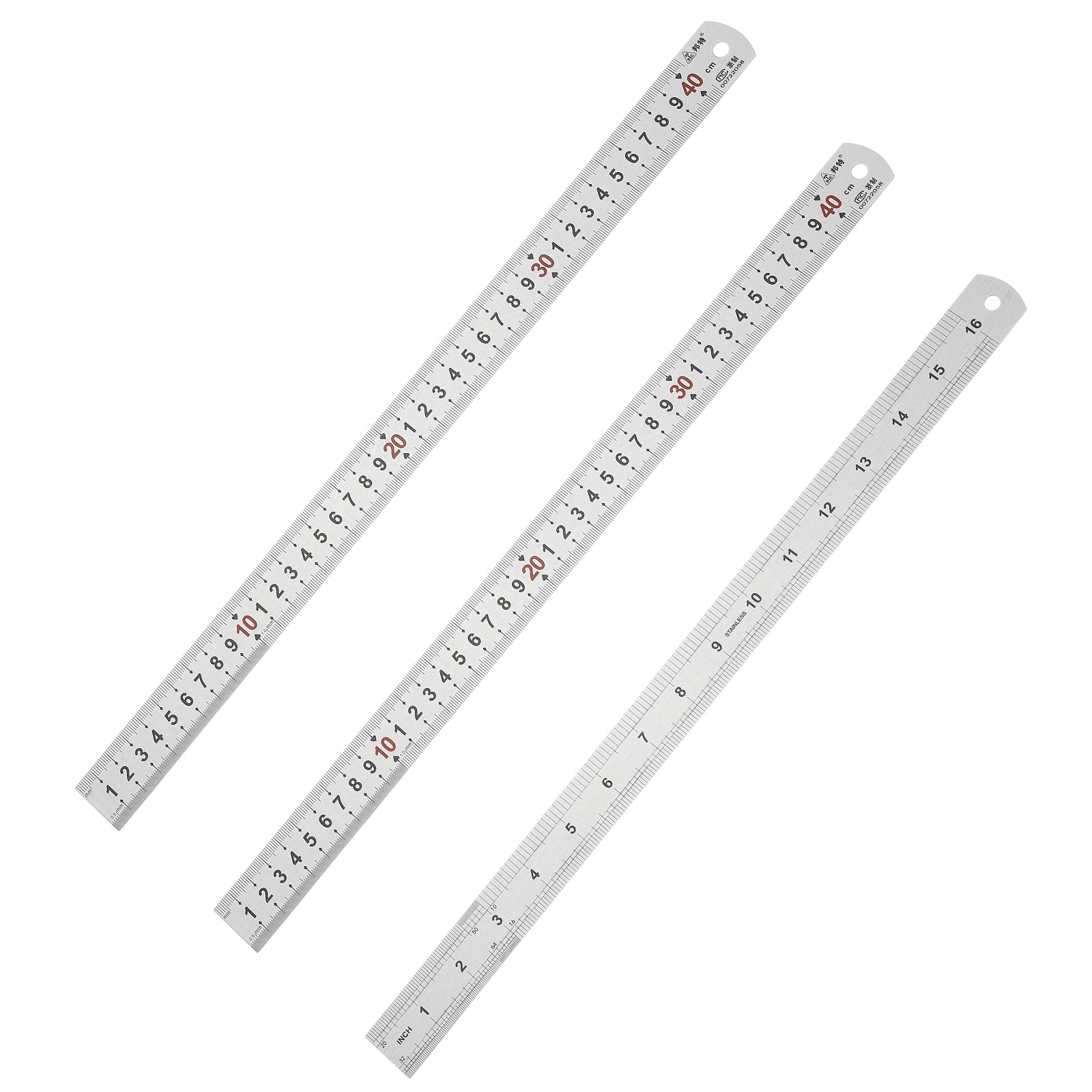 3Pcs 40cm/16" Metal Stainless Steel Straight Ruler Inch Millimeter Graduations