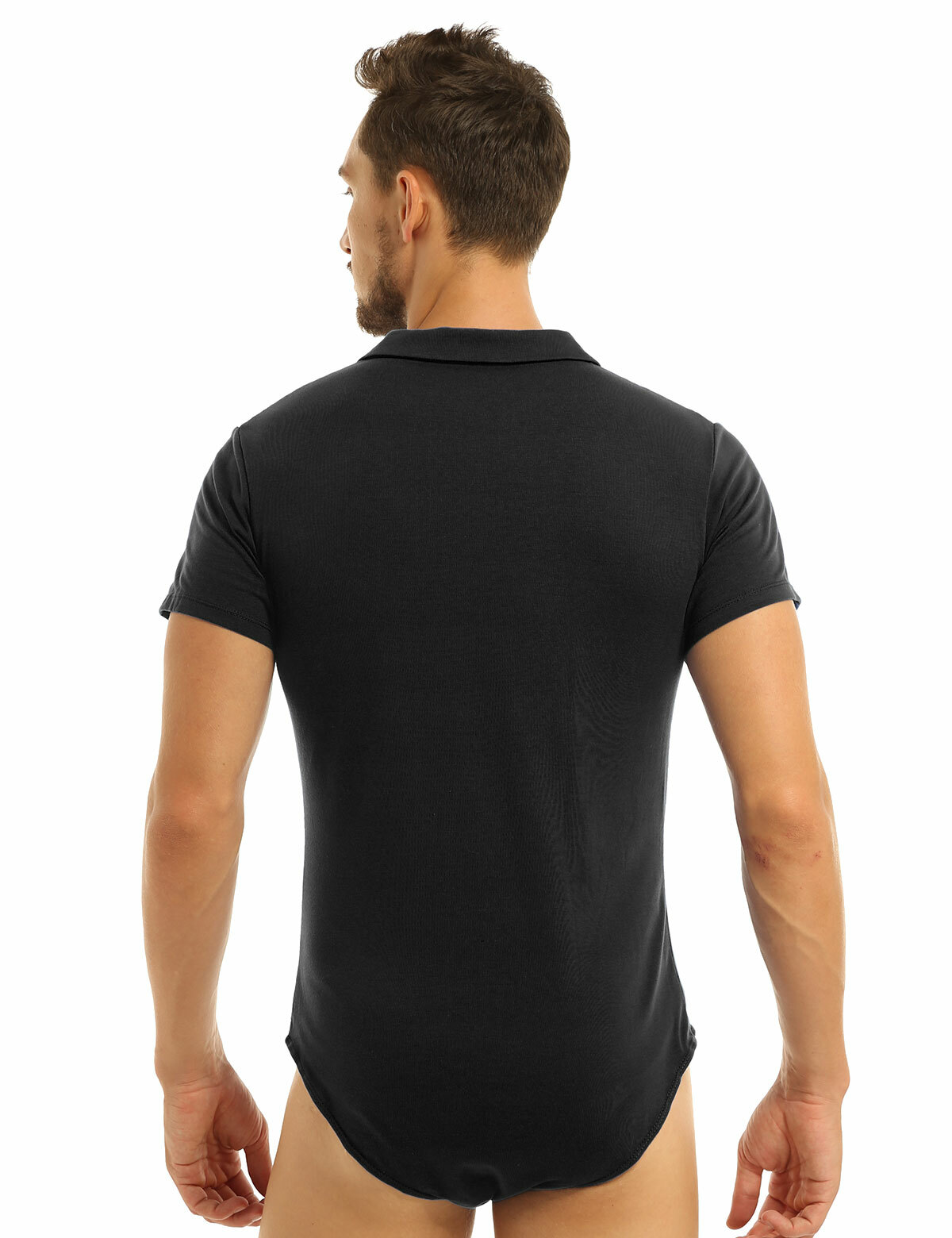 Men's Short Sleeve Undershirt Press Button Crotch Shirt Bodysuit Top Undershirts