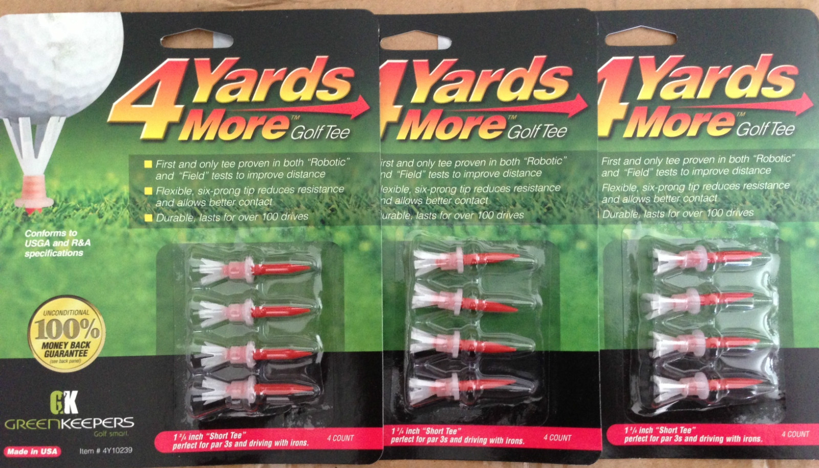 (3) 4 Four Yards More 1 3/4"" Golf Tees 4 pack RED 12 TOTAL TEES