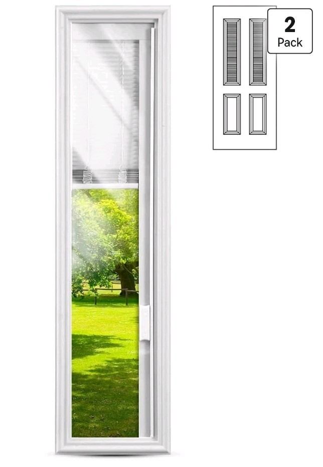 2 Pcs 8 × 36 Inches Entry Door Glass Insert with Blinds White Exterior Front Doo