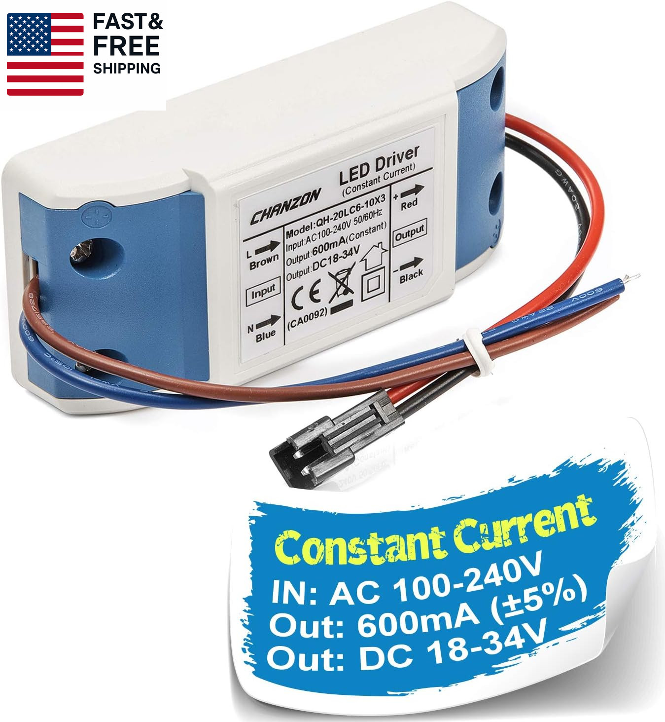 LED Driver 600Ma (Constant Current Output) 18V-34V (In: 100-240V AC-DC) (6-10)X