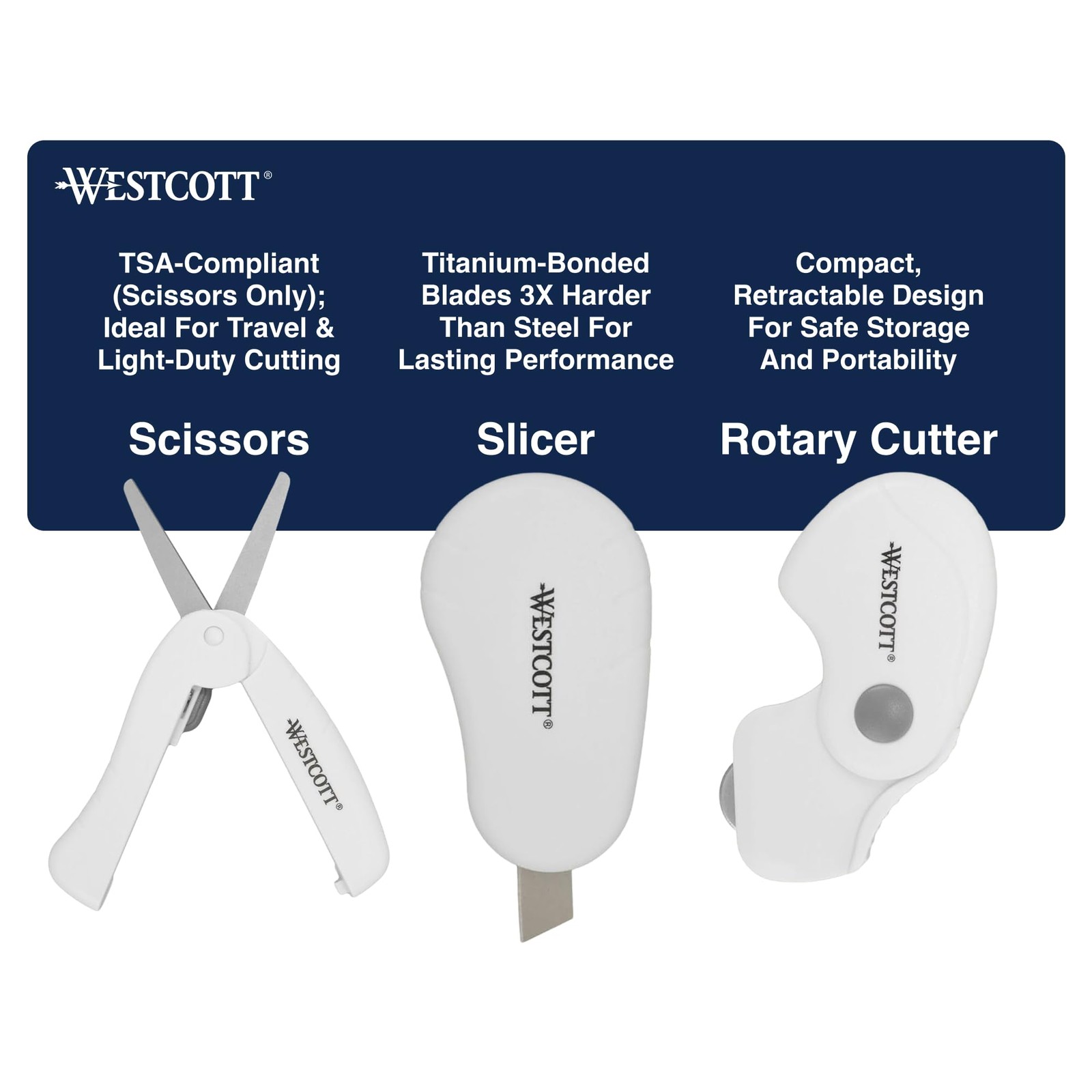 Westcott Titanium-Bonded Mini 3-Piece Travel Set - Folding Scissors for Fabri...