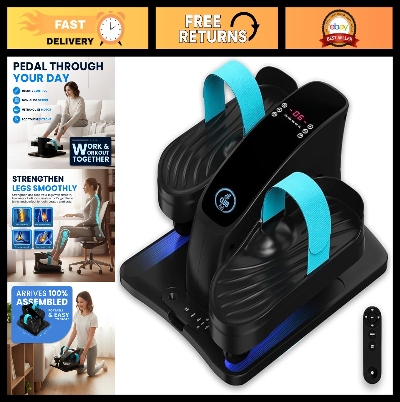 Electric Under Desk Elliptical Machine - Quiet Seated Pedal Exerciser for Home O