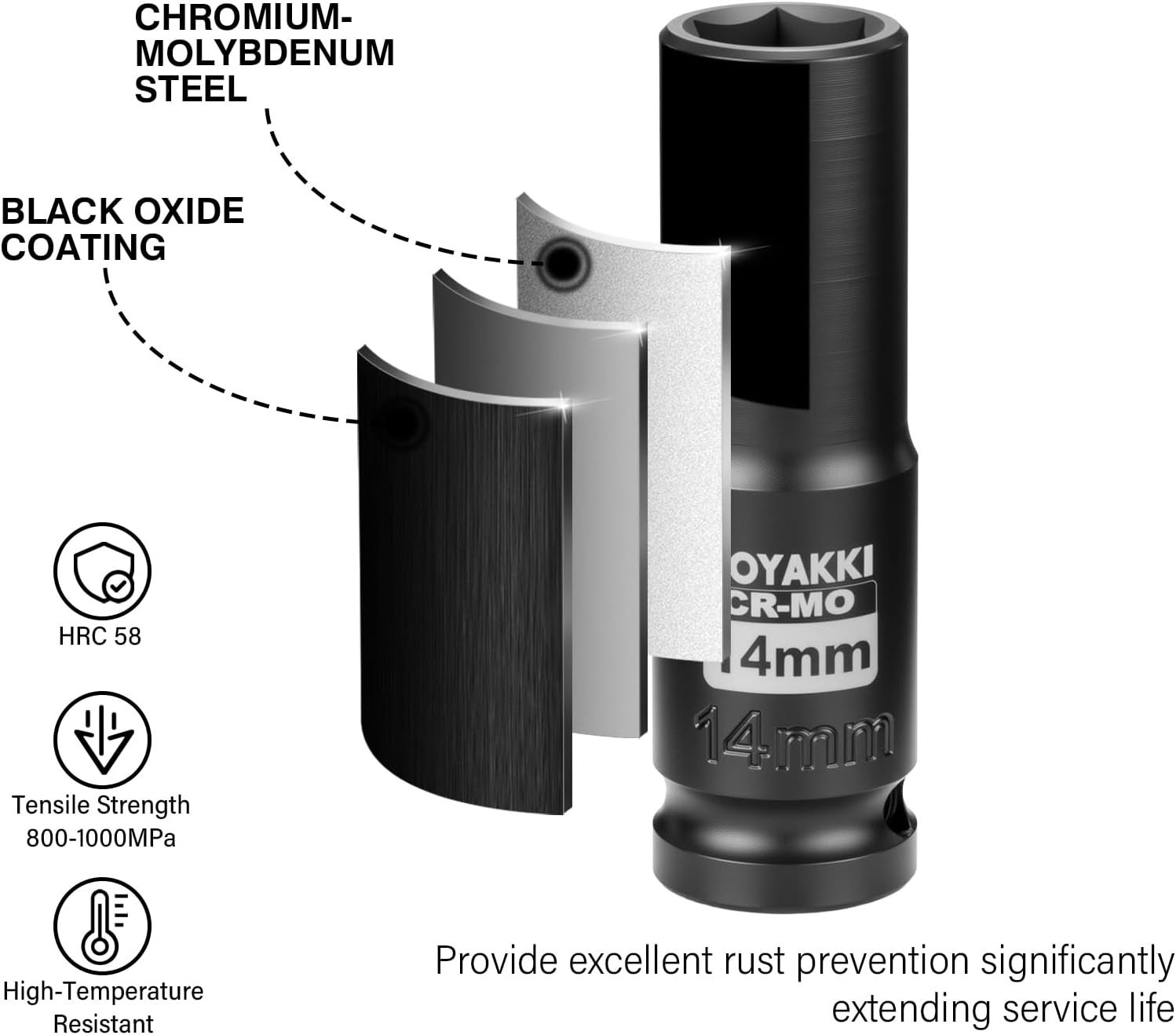 Professional 1/2" Drive 14mm Impact Socket - Durable CR-MO Construction