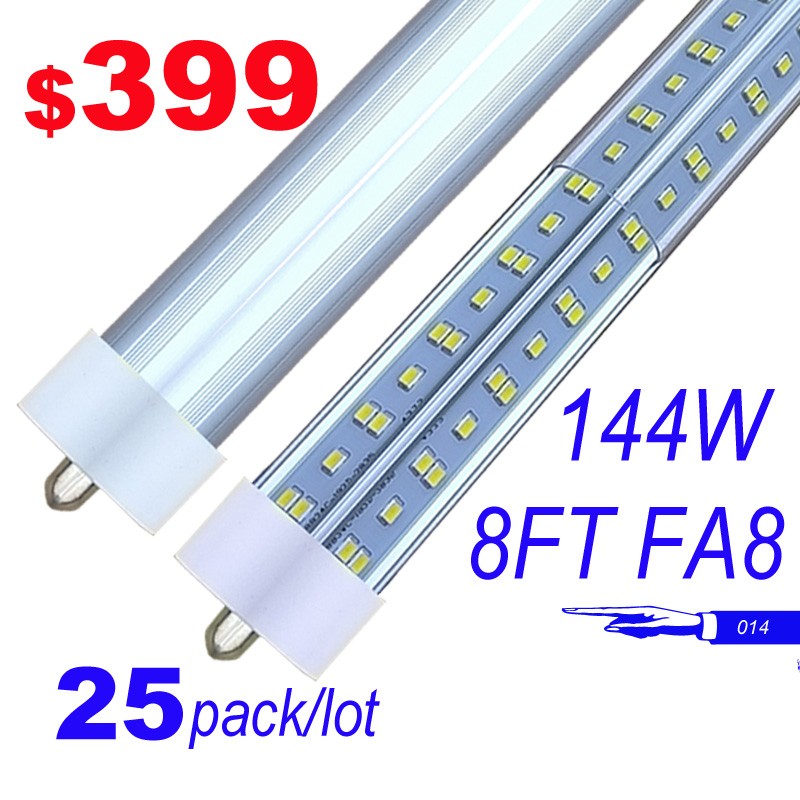 25Pack T8 8FT Led Tube Light Bulbs FA8 Single Pin 144W 8Foot Led Shop Lights LED
