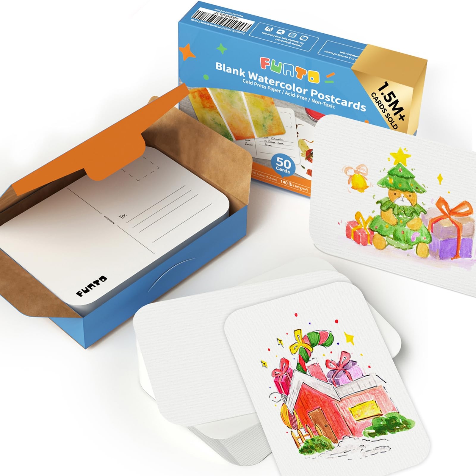 Funto Blank Watercolor Paper Postcards, 50 Cards, 4x6, 140lb/300gsm, Acid-Fre...