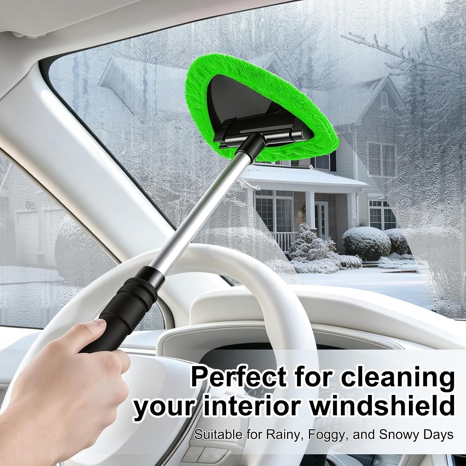 JUSTTOP Windshield Cleaner Tool with Extendable Handle & Microfiber Pads