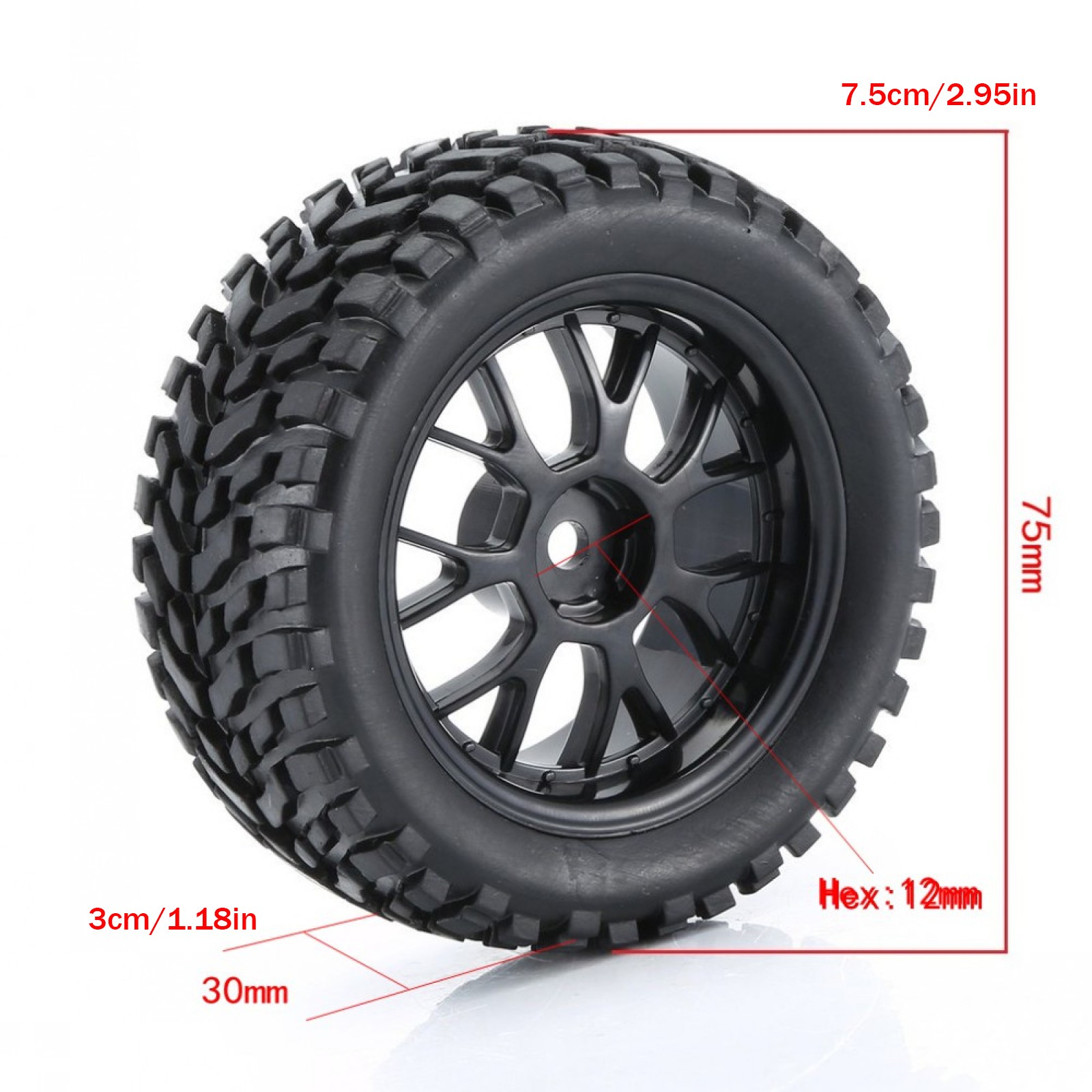 4Pcs 75mm Wheel Tires for Wltoys 144001 Tamiya HSP 1/16 Off Road Buggy RC Car c