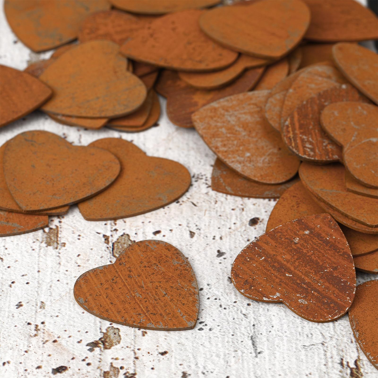 48 PCS Rusty Iron Miniature Heart Shaped Cuttings Metal Crafts Cutouts Decor