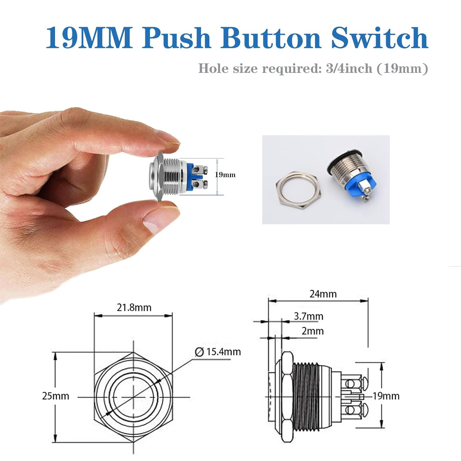 10pcs Momentary Push Button Switch 19mm Horn Button Switch with Screw Terminal