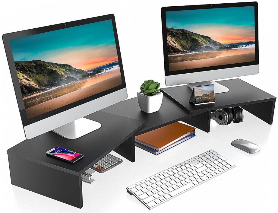 Soporte doble monitor madera 3 niveles ajustable organizador escritorio, Nuevo
