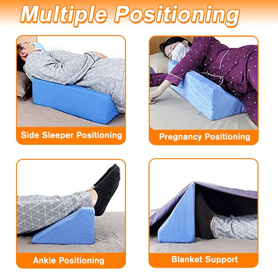 30° Incline Wedge Pillow Foam Bed For Side Sleeper Medical Elevated Bolster Blue