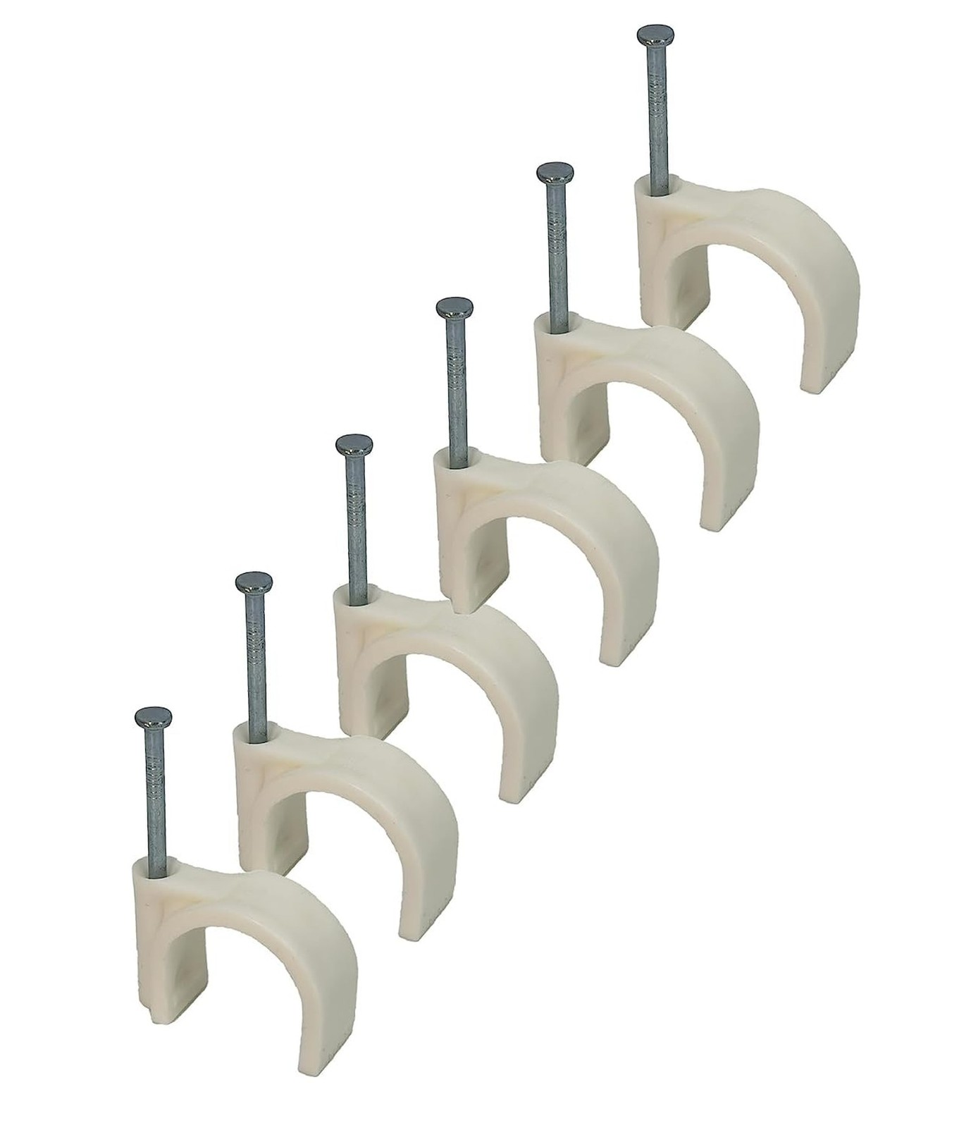 On1shelf (0.39" / 10mm) White Round Cable Clips with Fixing Nail K-Type 50pcs