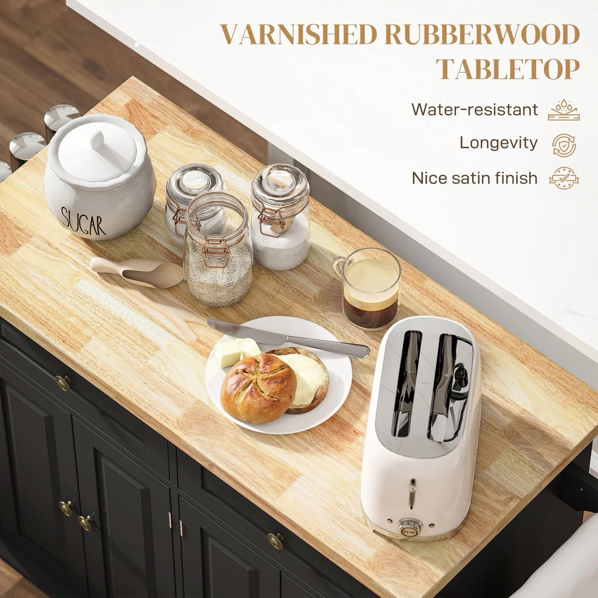 Kitchen Island Cart with Rubberwood Flip Top & Storage