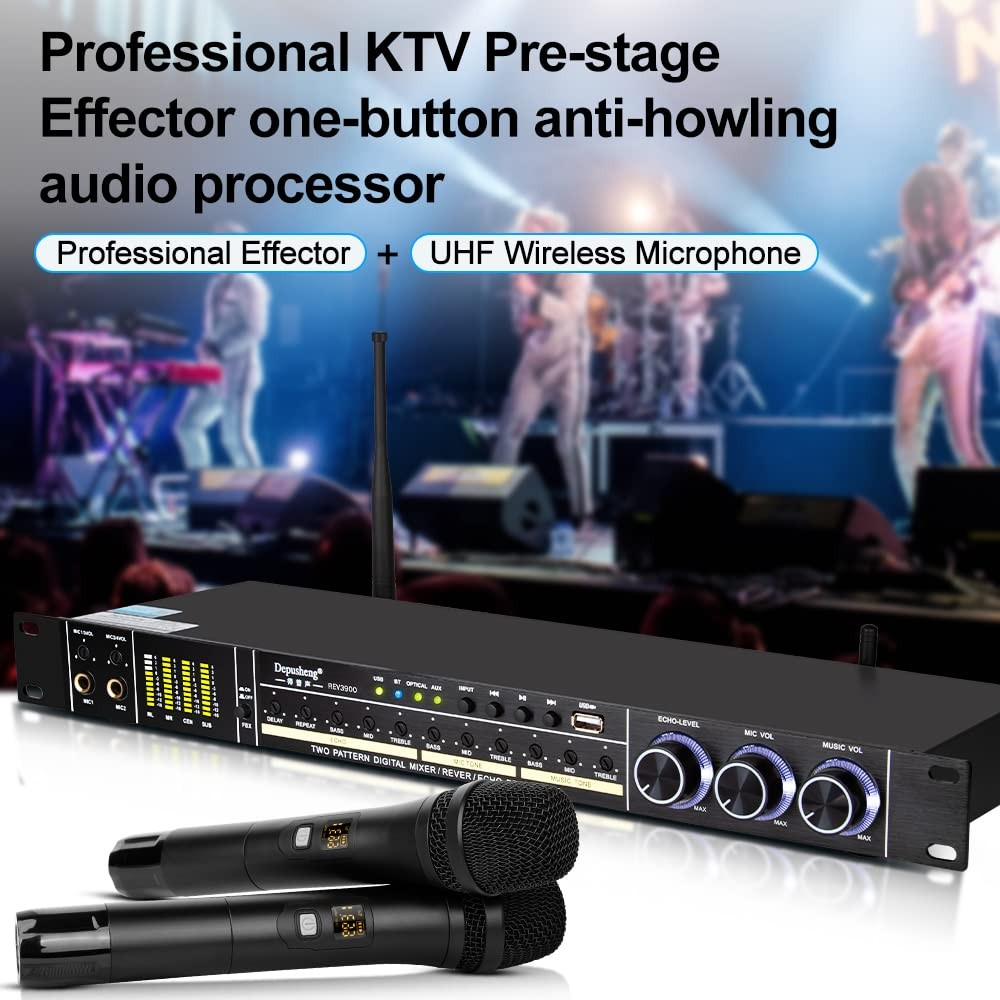 Bluetooth Karaoke Reverberator with Microphone & Anti-Howling Audio Processor